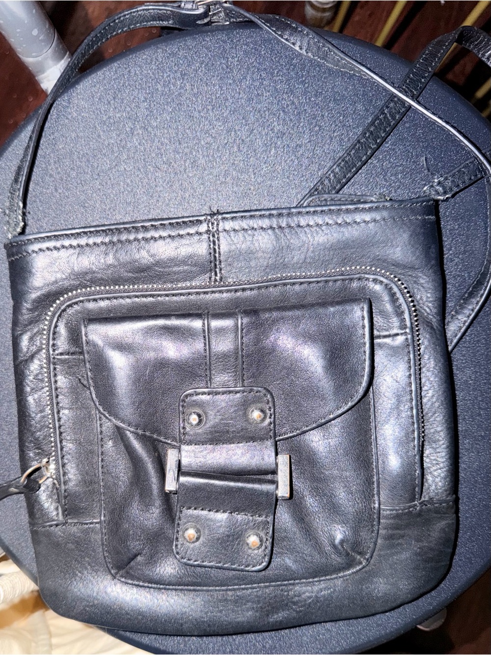 Franco Sarto Black Leather Messenger Crossbody